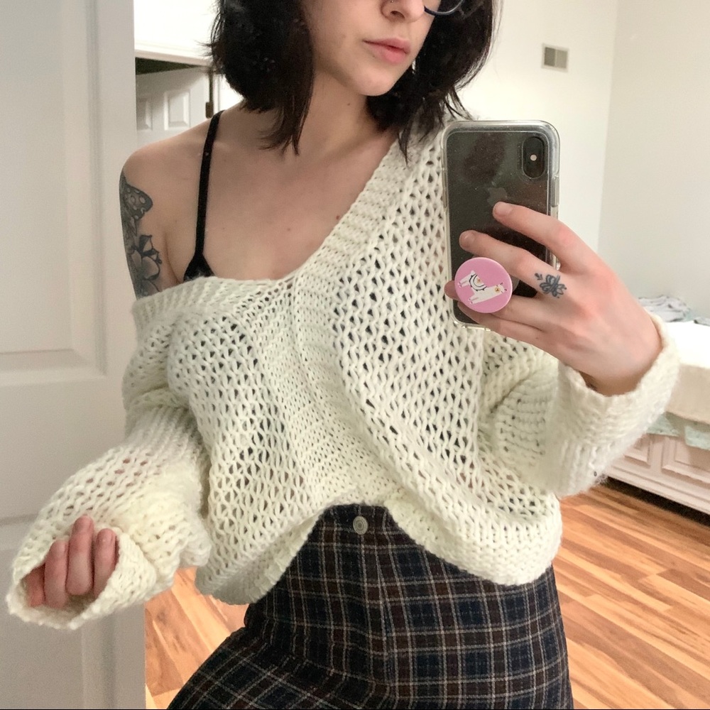 Boutique Knit Off Shoulder Sweater Top